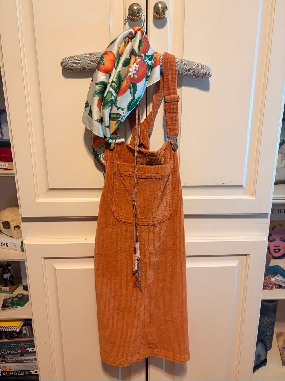 Burnt Orange Corduroy Overall Dress